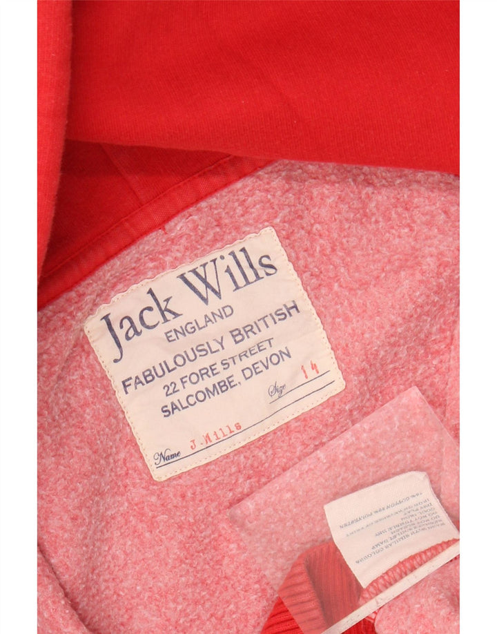 Jack Wills Womens Graphic Zip Hoodie Sweater UK 14 Large Red Cotton