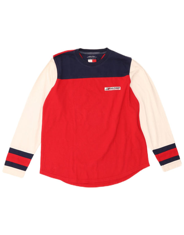 Tommy Hilfiger Mens Graphic Top Long Sleeve Small Red Colourblock Cotton