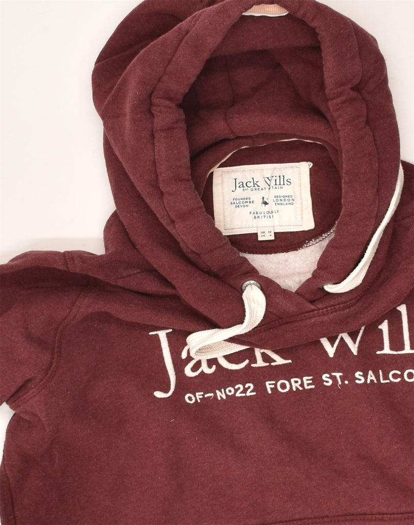 JACK WILLS Womens Loose Fit Graphic Hoodie Jumper UK 10 Small Burgundy | Vintage Jack Wills | Thrift | Second-Hand Jack Wills | Used Clothing | Messina Hembry 