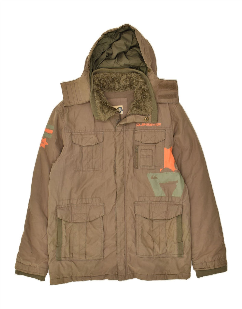 QUIKSILVER Boys Hooded Windbreaker Jacket 13-14 Years Brown Vintage Quiksilver and Second-Hand Quiksilver from Messina Hembry 