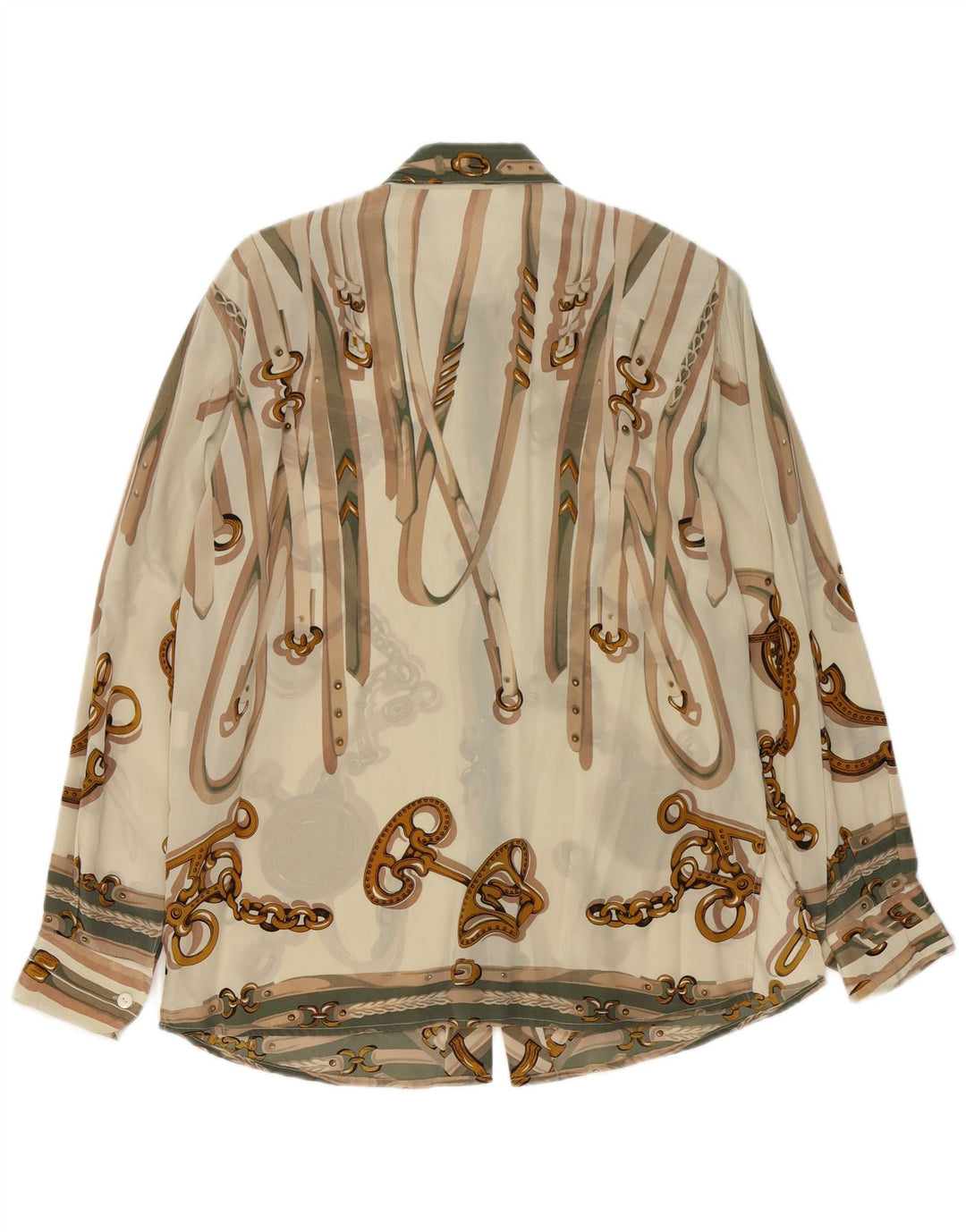 Vintage Womens Abstract Pattern Shirt Blouse IT 46 Large Beige Acetate