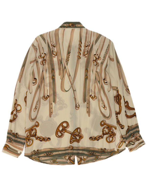 Vintage Womens Abstract Pattern Shirt Blouse IT 46 Large Beige Acetate