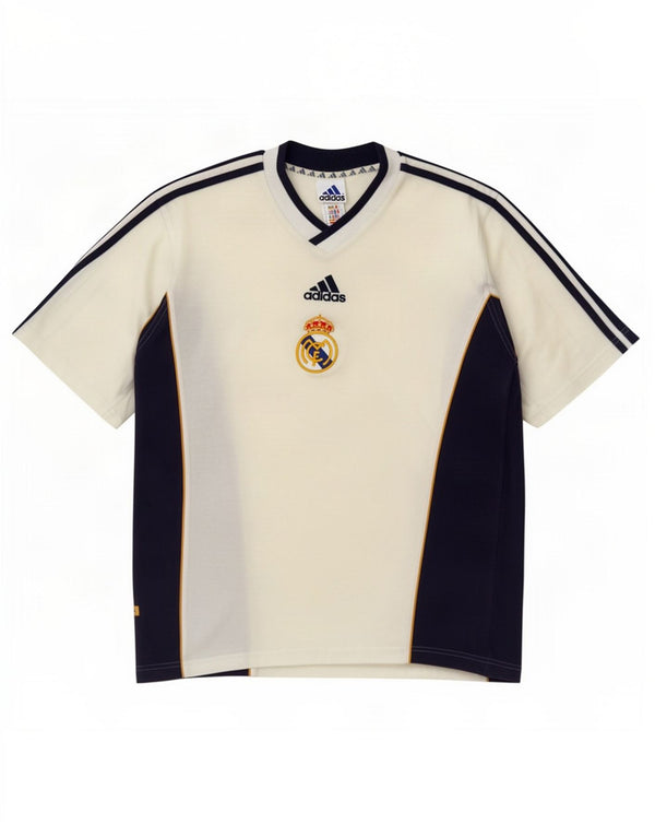 Adidas Mens Real Madrid T-Shirt Top UK 40/42 Medium Off White Colourblock