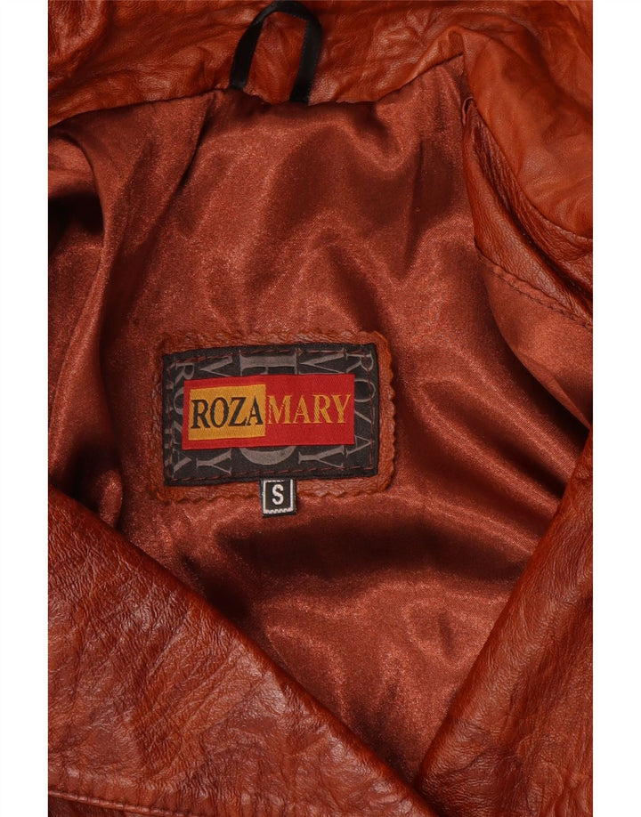 Vintage Womens Double Breasted Leather Jacket UK 10 Small Brown Leather