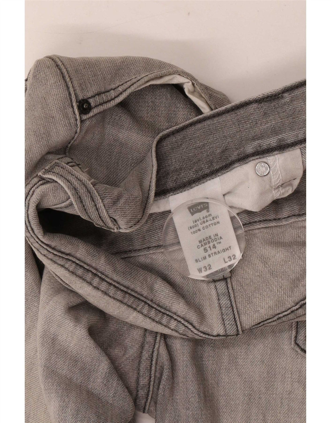 Levi's Mens 514 Slim Straight Jeans W32 L32 Grey Cotton