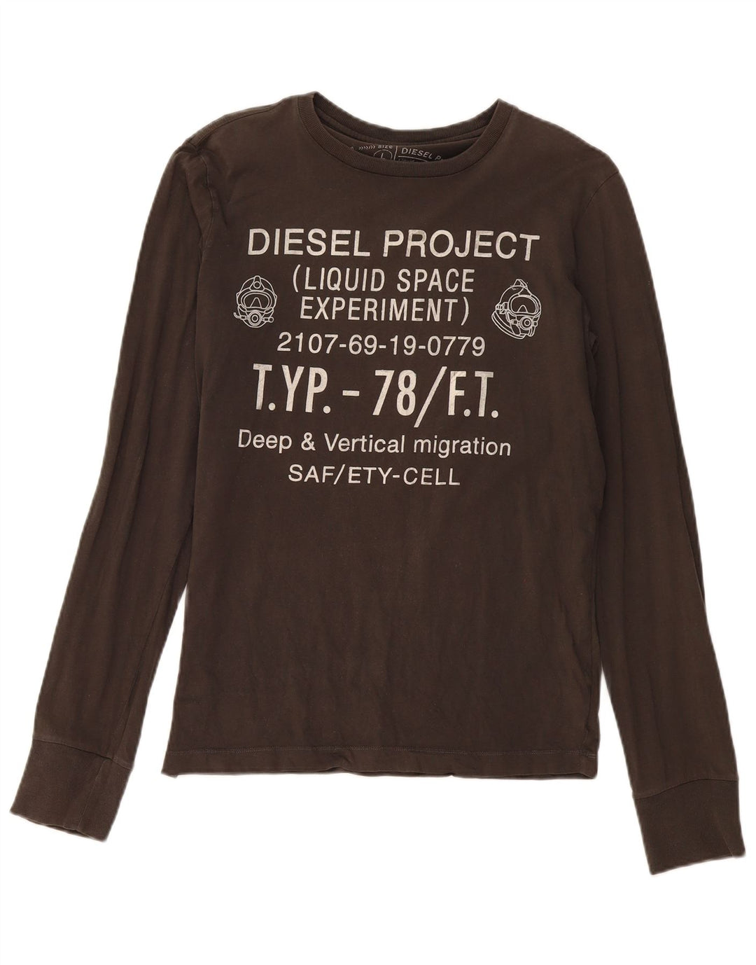 Diesel Mens Graphic Top Long Sleeve Large Khaki Cotton