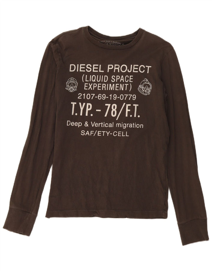 Diesel Mens Graphic Top Long Sleeve Large Khaki Cotton