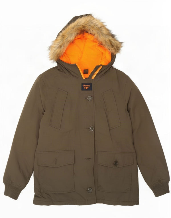 Superdry Womens Hooded Parka Jacket UK 16 Large Khaki Nylon