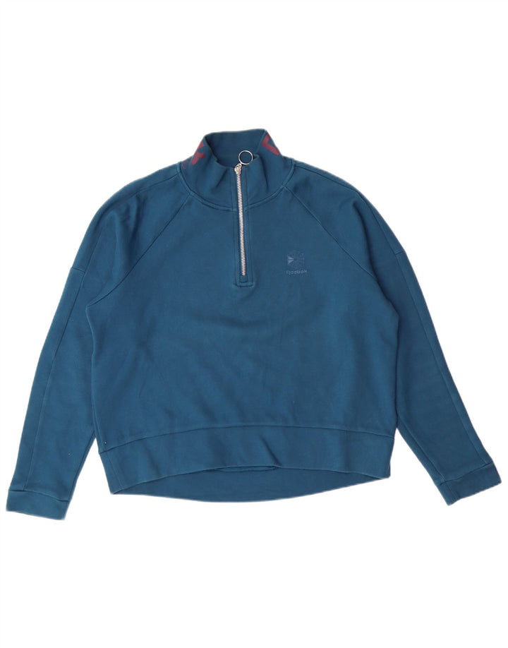 REEBOK Womens Oversized Graphic Sweatshirt Jumper UK 8/10 Small Blue