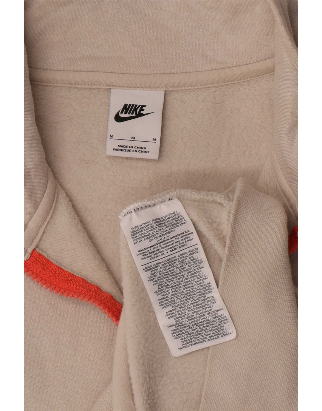 Nike Mens Zip Neck Sweatshirt Jumper Medium Off White Cotton