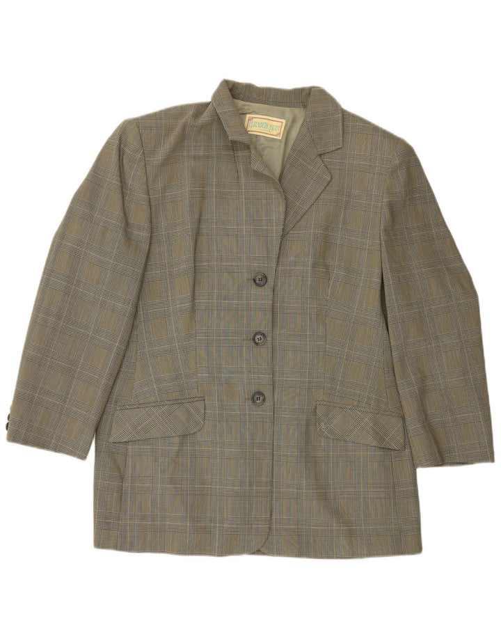 Elizabeth Ascot Womens 3 Button Blazer Jacket UK 18 XL Green Houndstooth