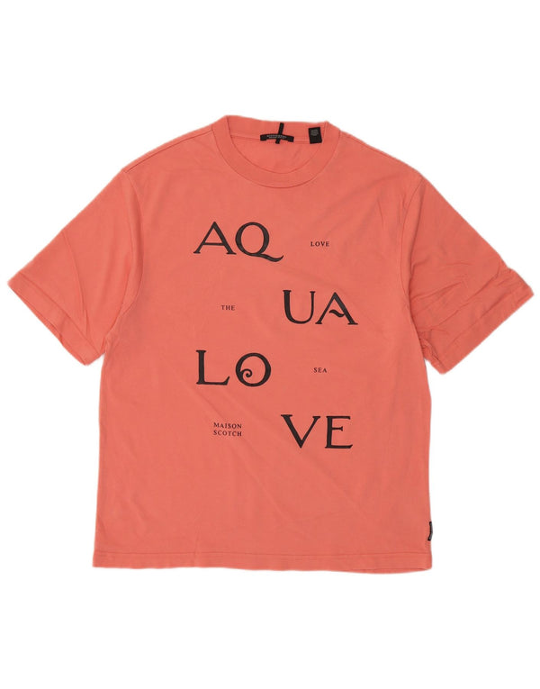 Scotch & Soda Mens Graphic T-Shirt Top Small Pink Cotton