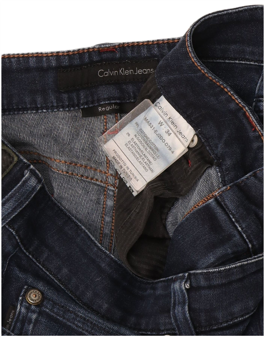 Calvin Klein Mens Regular Straight Jeans W34 L30 Navy Blue Cotton