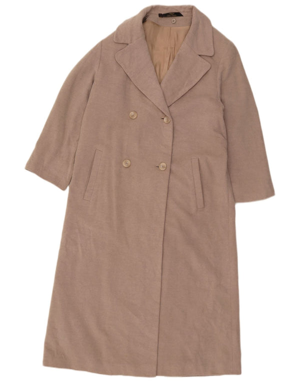 Marks & Spencer Womens Double Breasted Coat UK 12 Medium Beige Wool