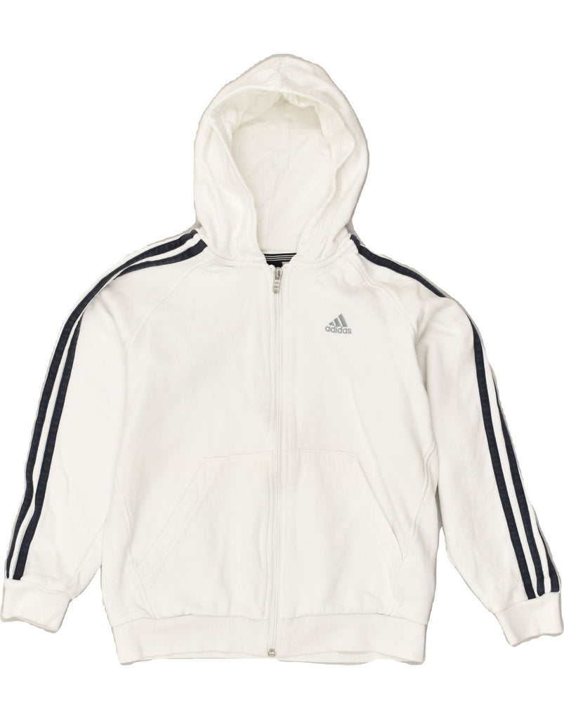 ADIDAS Boys Zip Hoodie Sweater 11-12 Years White Cotton | Vintage Adidas | Thrift | Second-Hand Adidas | Used Clothing | Messina Hembry 