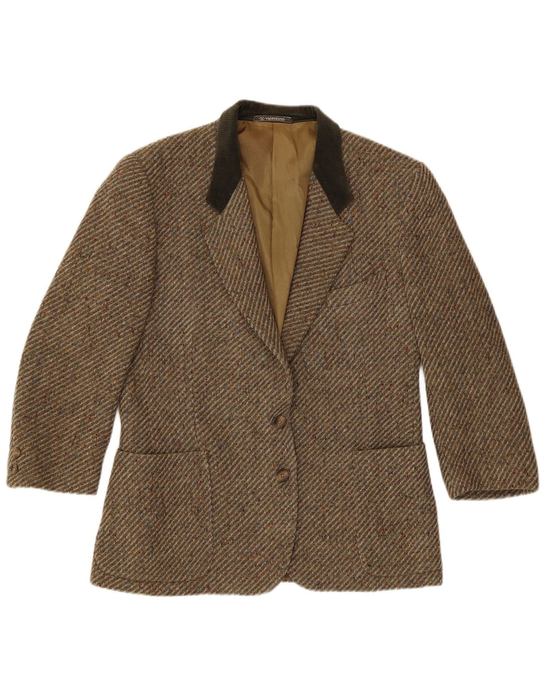 Valentino Womens 2 Button Blazer Jacket UK 16 Large  Khaki Herringbone