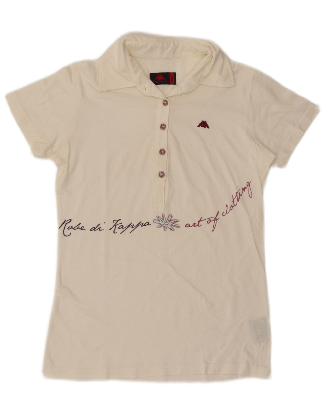 KAPPA Womens Graphic Polo Shirt UK 10 Small White Cotton
