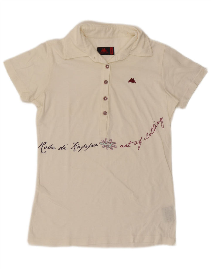 KAPPA Womens Graphic Polo Shirt UK 10 Small White Cotton