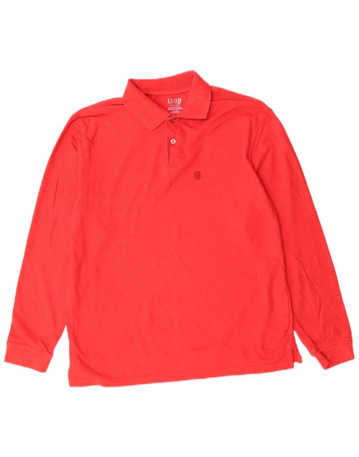 Izod Mens Long Sleeve Polo Shirt Medium Red Polyester