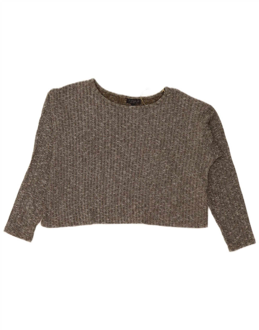 Topshop Womens Oversized Boat Neck Jumper Sweater UK 8 Small Khaki Flecked