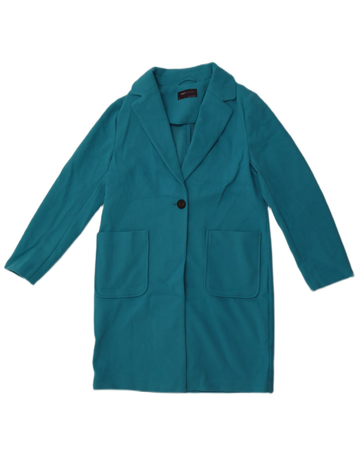 MARKS & SPENCER Womens Overcoat UK 10 Small Blue Polyester