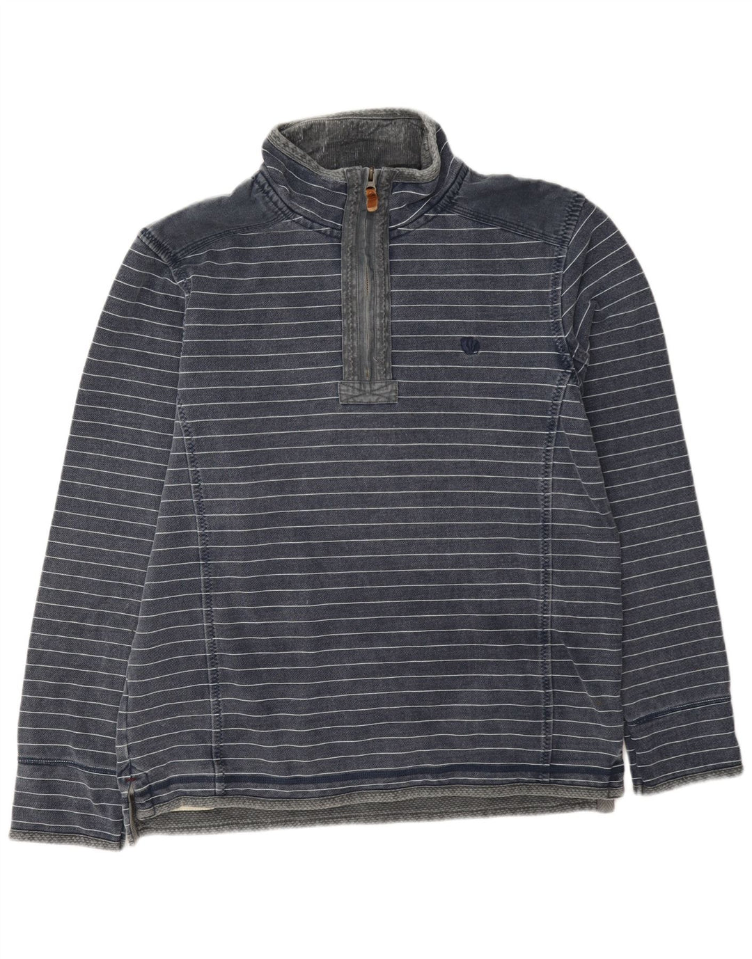 Fat Face Mens Zip Neck Sweatshirt Jumper Medium Navy Blue Striped Cotton