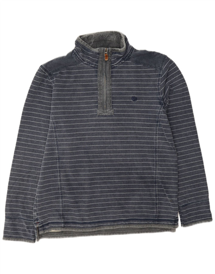 Fat Face Mens Zip Neck Sweatshirt Jumper Medium Navy Blue Striped Cotton