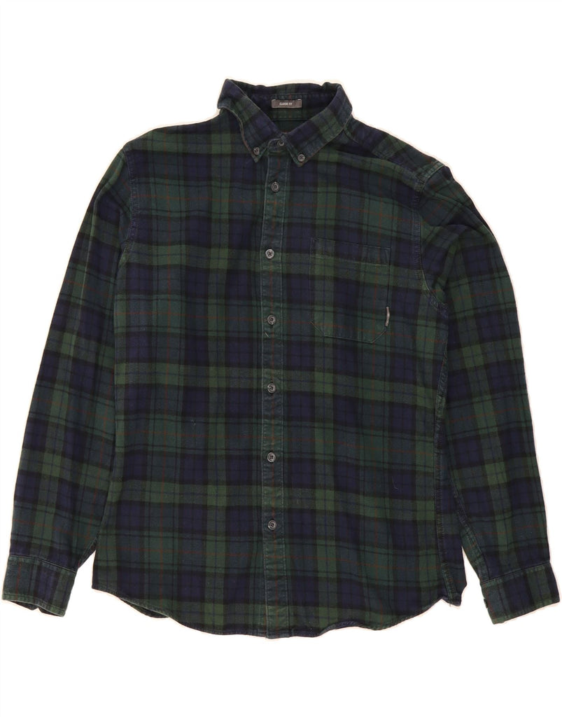 EDDIE BAUER Mens Classic Fit Flannel Shirt Medium Navy Blue Check Cotton Vintage Eddie Bauer and Second-Hand Eddie Bauer from Messina Hembry 