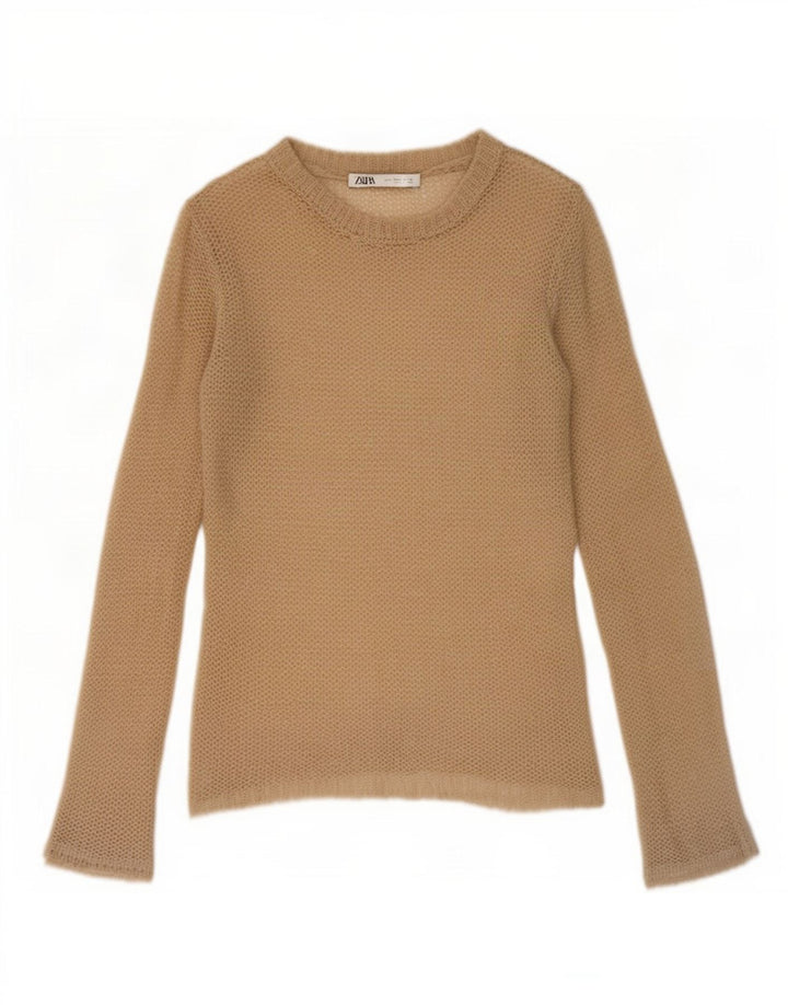 Zara Womens See Through Top Long Sleeve UK 10 Small Beige