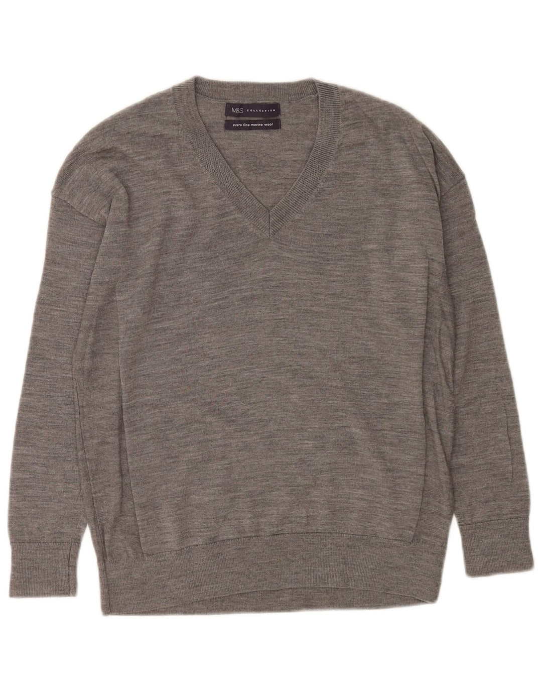 Marks & Spencer Womens Oversized V-Neck Jumper Sweater UK 6 XS Grey