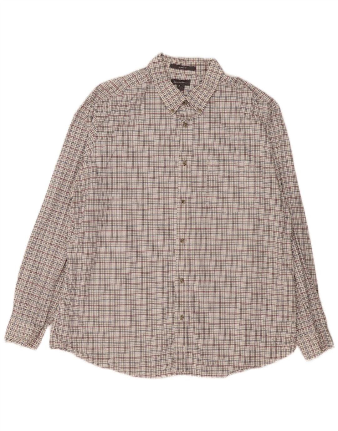 Eddie Bauer Mens Relaxed Fit Shirt XL White Check Cotton