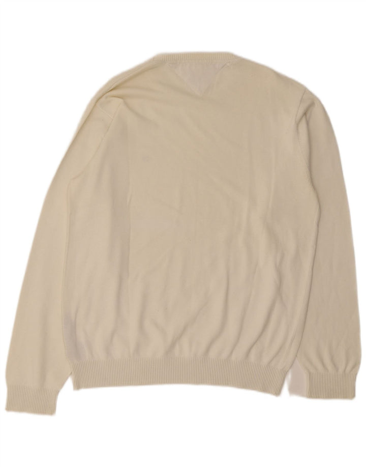 Tommy Hilfiger Mens Crew Neck Jumper Sweater Large White Cotton