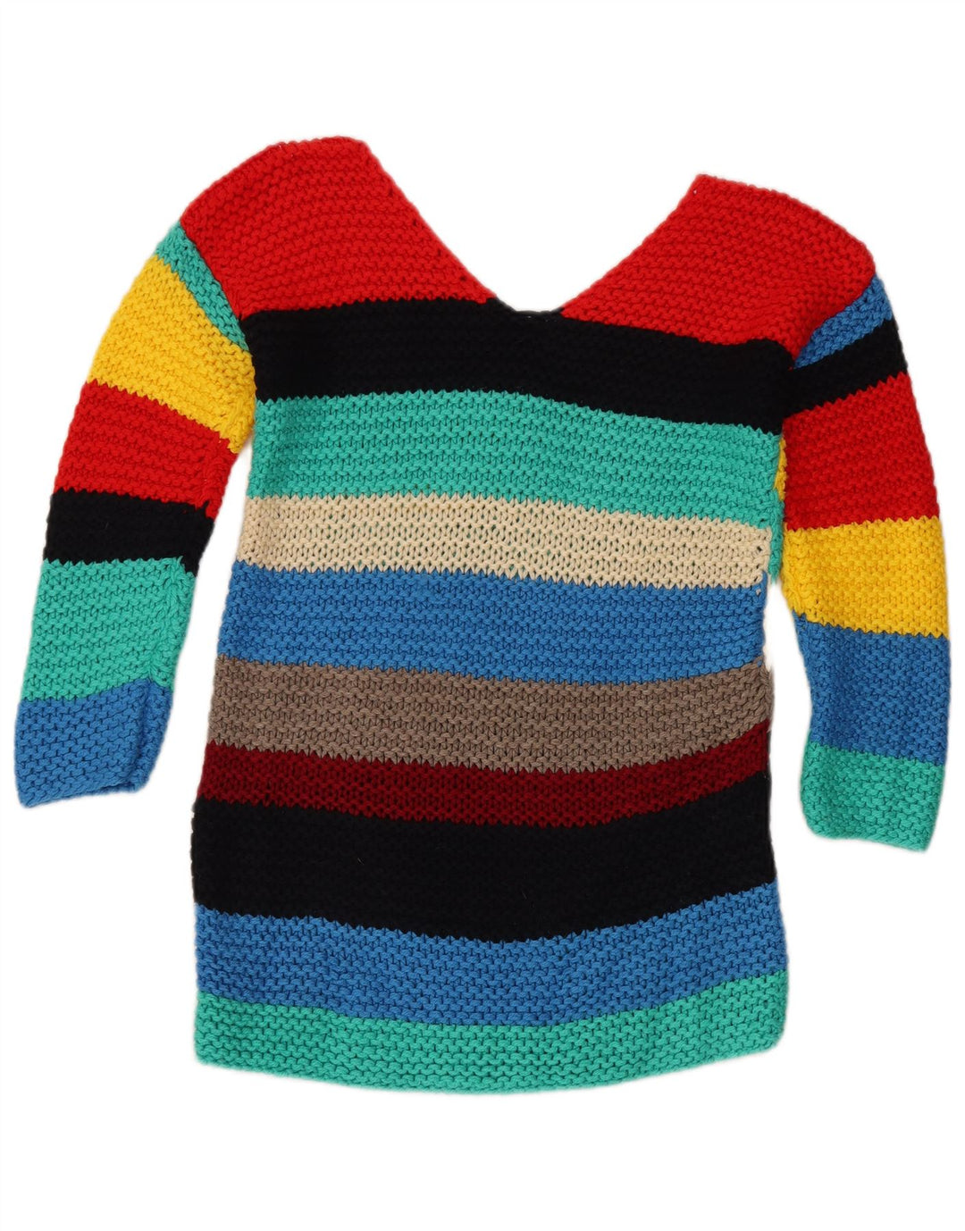 Vintage Womens V-Neck Jumper Sweater UK 12 Medium Multicoloured Striped