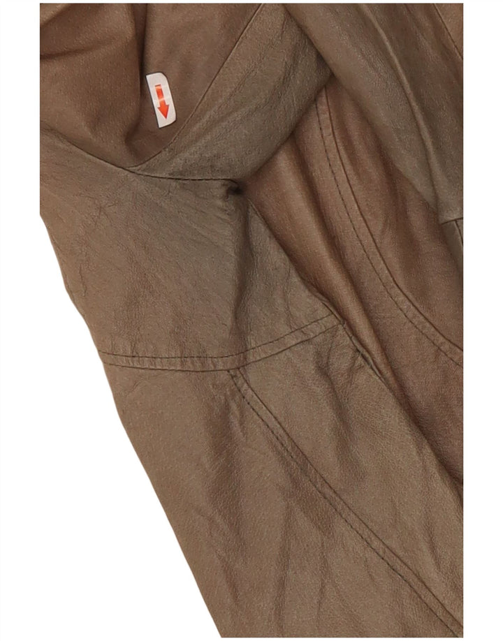 Vintage Womens Crop Leather Jacket UK 10 Small Beige