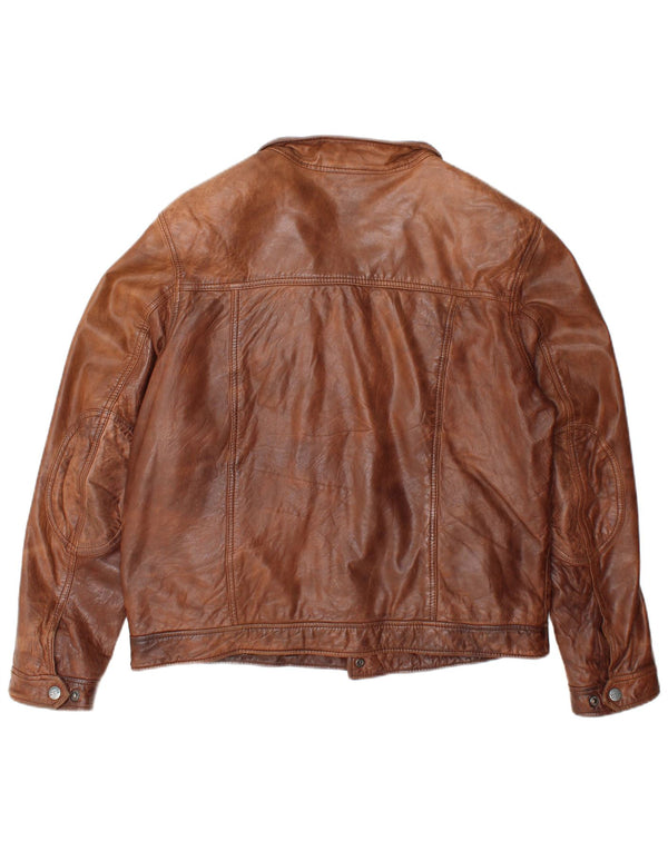 DAVID MOORE Mens Bomber Leather Jacket UK 38 Medium Brown Leather