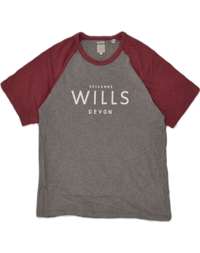 JACK WILLS Mens Graphic T-Shirt Top Medium Grey Colourblock Cotton | Vintage Jack Wills | Thrift | Second-Hand Jack Wills | Used Clothing | Messina Hembry 