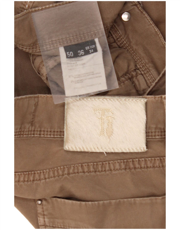 TRUSSARDI Mens Straight Casual Trousers W34 L32 Brown Cotton