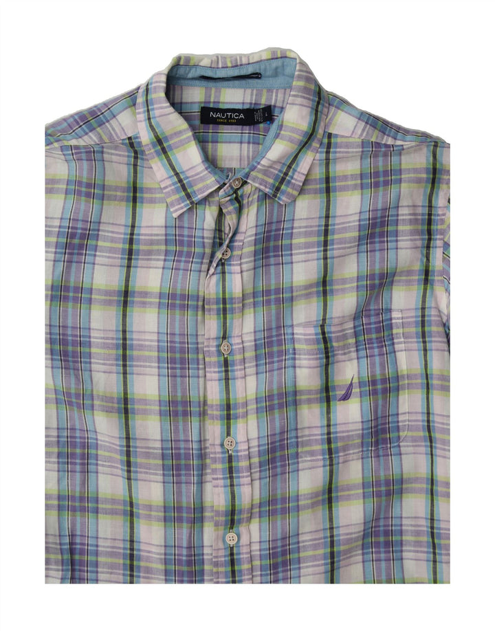 NAUTICA Mens Short Sleeve Shirt Large Purple Check Linen Vintage Nautica and Second-Hand Nautica from Messina Hembry 