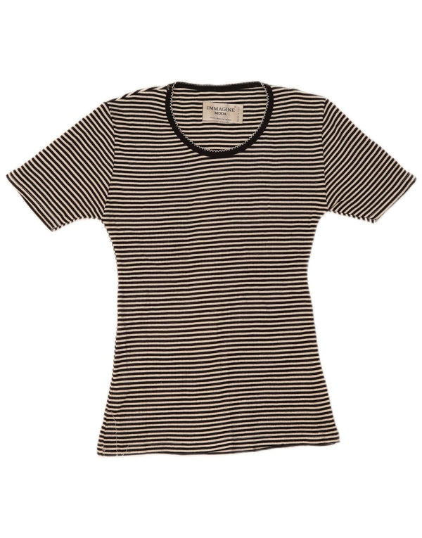 Vintage Womens T-Shirt Top UK 10 Small Black Striped