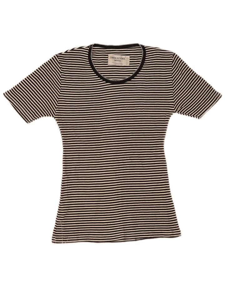 Vintage Womens T-Shirt Top UK 10 Small Black Striped