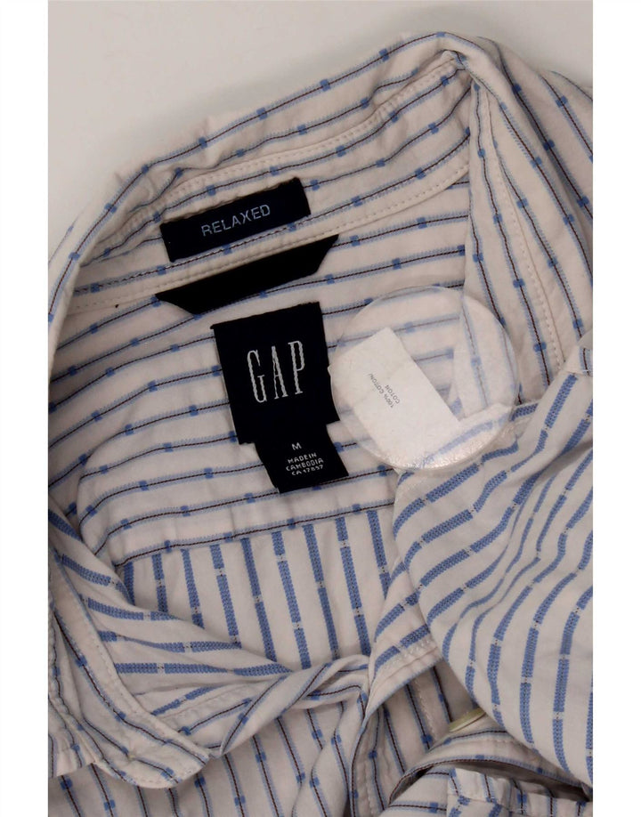 Gap Mens Short Sleeve Relaxed Fit Shirt Medium White Striped Cotton