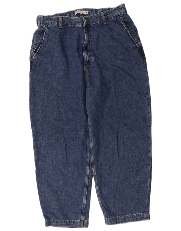 Zara Womens Baggy High Waist Cropped Jeans EU 42 Large W32 L24 Blue Cotton