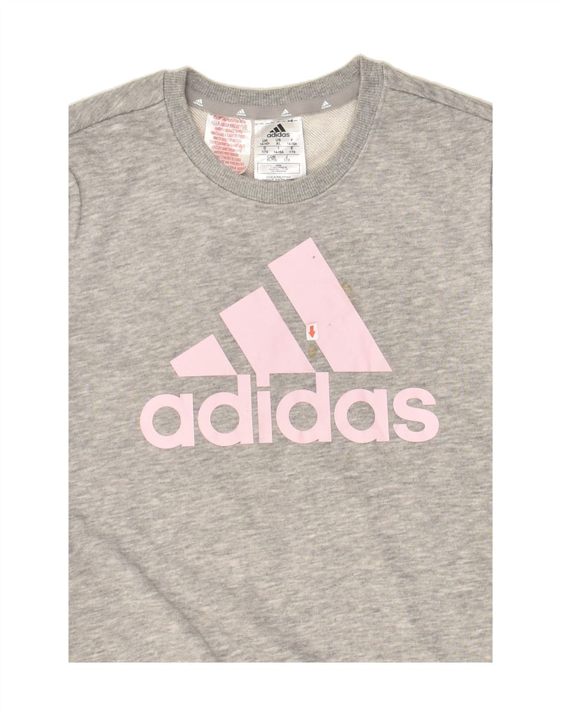 ADIDAS Girls Graphic Sweatshirt Jumper 14-15 Years Grey Cotton | Vintage Adidas | Thrift | Second-Hand Adidas | Used Clothing | Messina Hembry 