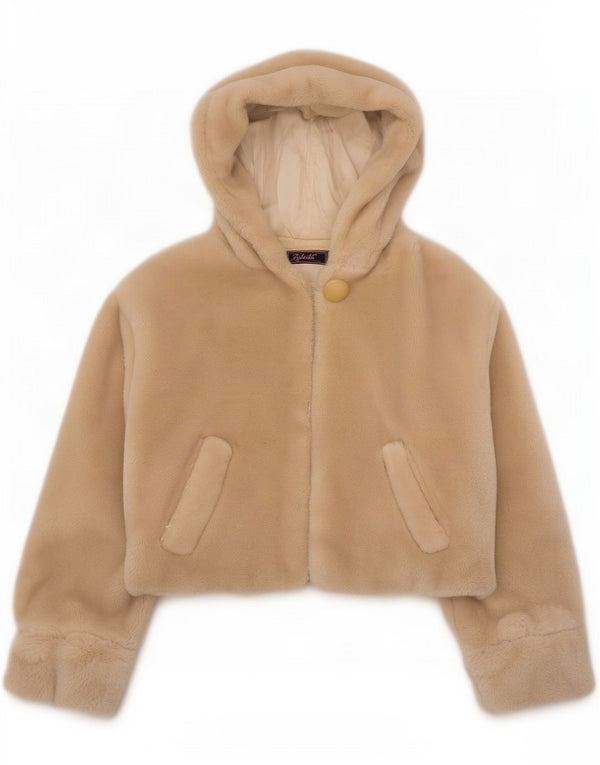 Vintage Womens Oversized Hooded Faux Fur Jacket UK 20 2XL Beige Acrylic