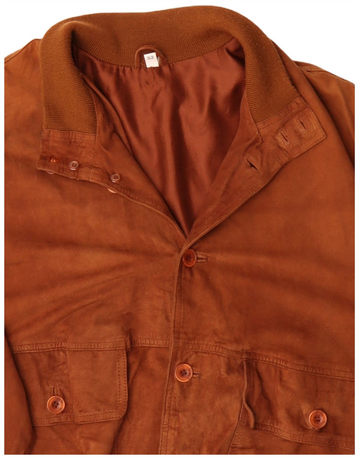 Vintage Mens Suede Bomber Jacket IT 52 XL Brown Leather