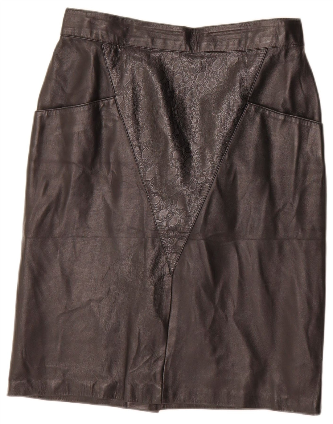 Vintage Womens Leather Skirt IT 44 Medium W28 Black Geometric Leather