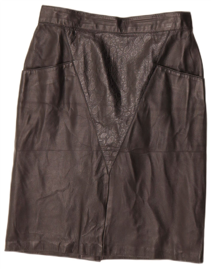 Vintage Womens Leather Skirt IT 44 Medium W28 Black Geometric Leather