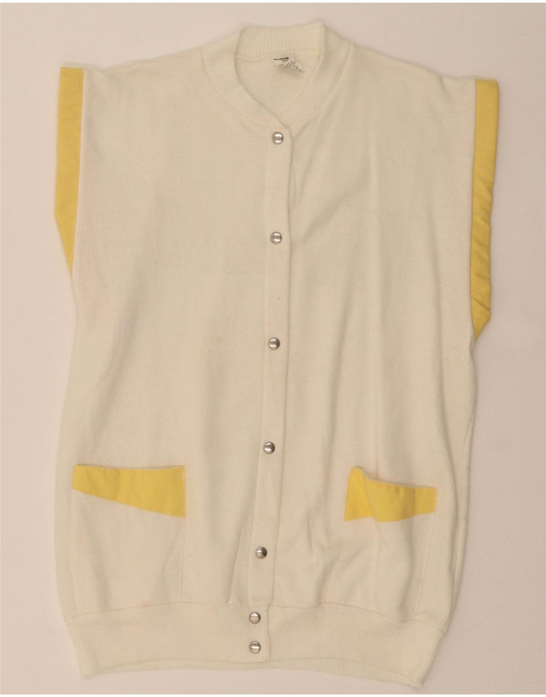VINTAGE Womens Sleeveless Cardigan Sweater EU 38/40 Medium White Cotton Vintage Vintage and Second-Hand Vintage from Messina Hembry 