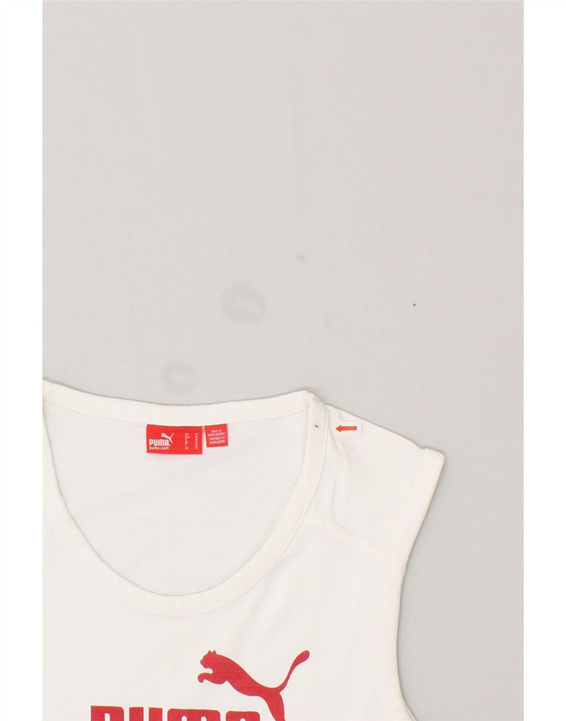 PUMA Womens Graphic Vest Top UK 12 Medium  White Cotton Vintage Puma and Second-Hand Puma from Messina Hembry 