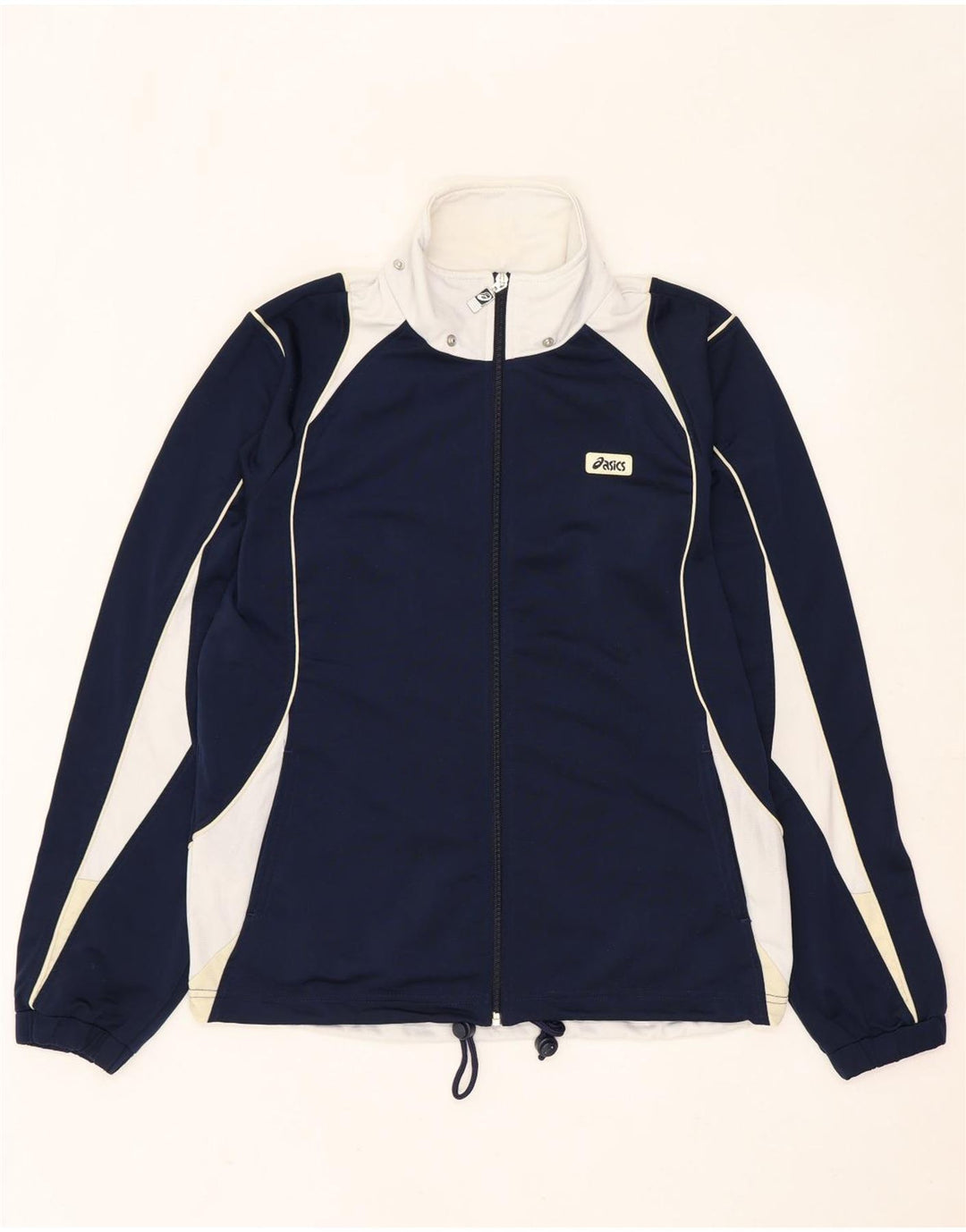 ASICS Mens Tracksuit Top Jacket Small Navy Blue Colourblock Polyester